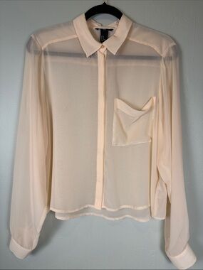 H&M Sheer Cropped Button Down Shirt Peach Size 10 EUC